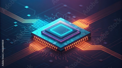Advanced microprocessor chip illuminated with futuristic digital circuits and data flow