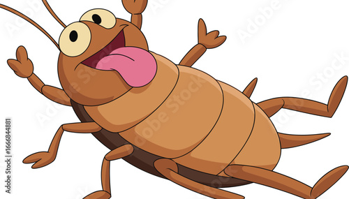 Funny cartoon cockroach character vector, insect clipart, isolated bug mascot, smiling bug illustration for kids, comic pest design