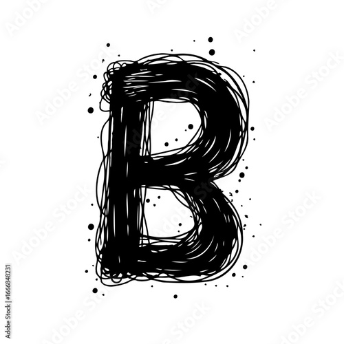 Distorted letter B a hand-drawn doodle art style portraying artistic expression and abstract