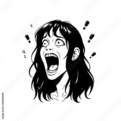 Distressed woman screaming with angst and emotional intensity with dramatic visual narrative and
