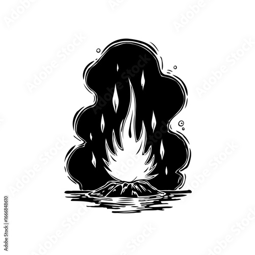 Dramatic volcanic eruption silhouette amidst dark smoke showcasing nature's powerful fiery