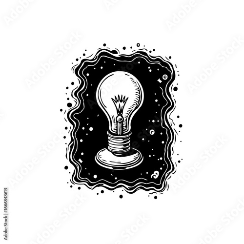 Drawn incandescent bulb illuminating innovative ideas surrounded by creative sparks and
