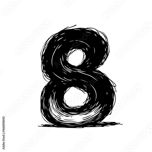 Drawn number eight illustration representing artistic style and digital design, black and white