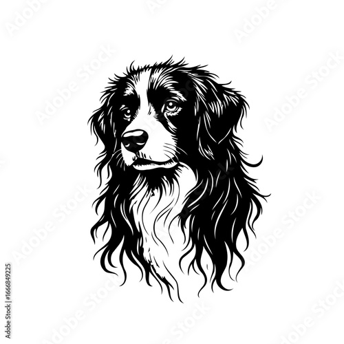 Elegant canine portrait showcasing detailed fur texture and expressive eyes against a stark white