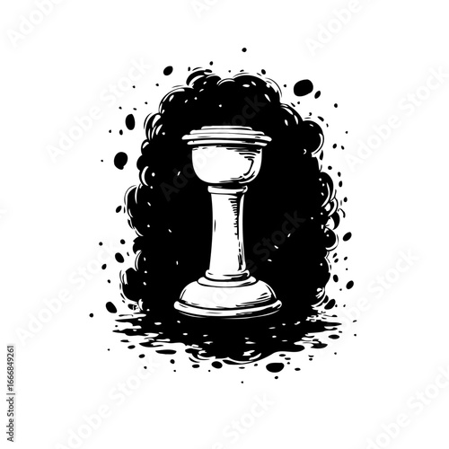 Elegant chalice with an expressive dark ink blot background emphasizing artistry design creation