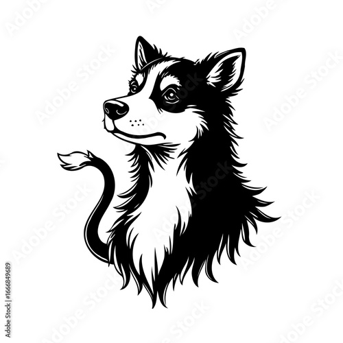 Elegant monochrome depiction of a canine companion capturing its noble presence in a stylized