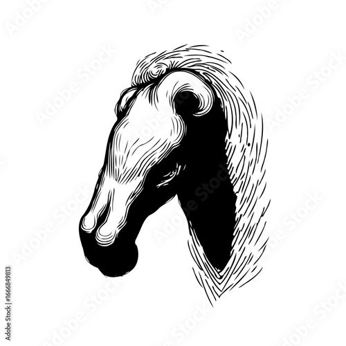 Elegant monochrome drawing of a horse's head showcasing graceful lines and detailed textures with