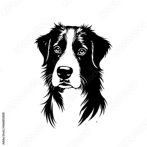 Elegant monochrome portrait of a border collie with intricate details and graceful features that