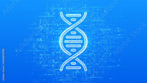 DNA sequence icon. DNA strand. Molecular structure of DNA. Genetic code. Concept of genetics, biotechnology, medical science. Blue medical background made with cross shape symbol. Vector illustration.