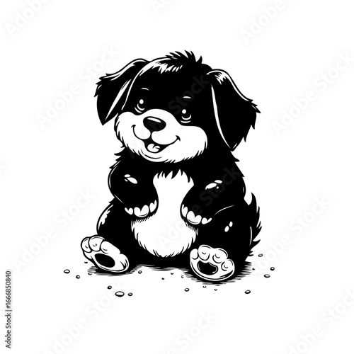 Enchanting cartoon puppy illustration exudes innocence showcasing monochrome artistry through