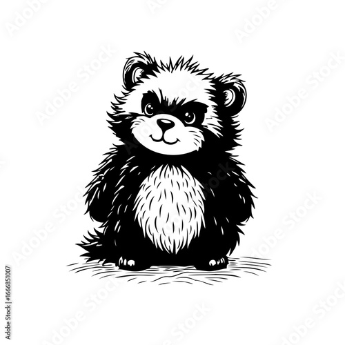 Enchanting monochrome illustration of a charming fuzzy animal creating a captivating visual that