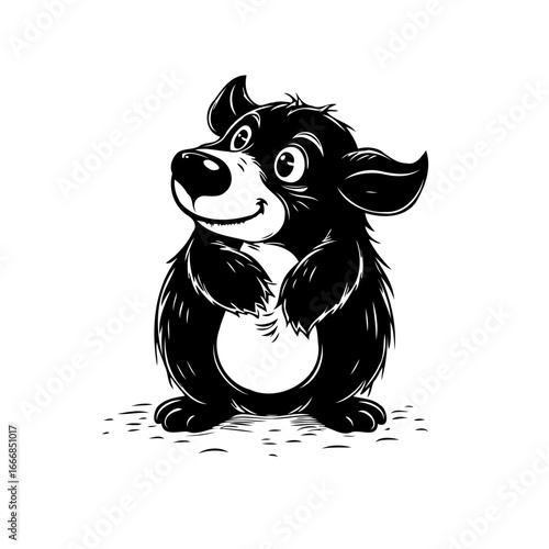 Enchanting monochrome bear cub illustration radiating joy and innocence with artistic flair