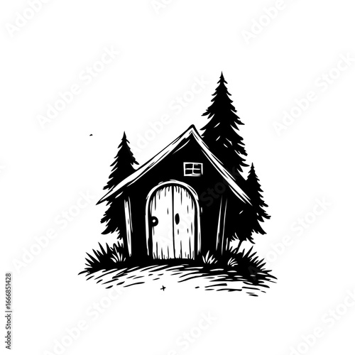 Enigmatic woodshed scene with dark tones offers rustic charm and conveys a sense of quiet solitude