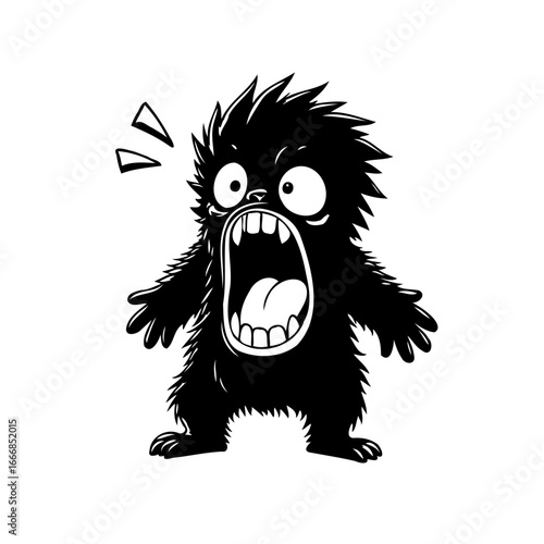 Expressive monster with a wide-open mouth conveying intense surprise and comedic reaction