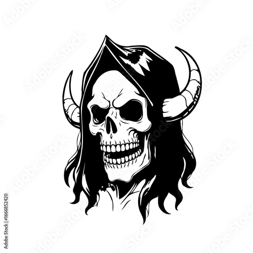 Grim horned reaper a monochromatic artistic portrayal of the gothic death figure design vector