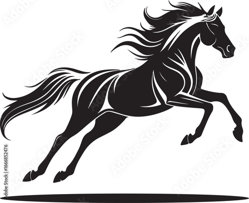 Powerful black horse silhouette galloping freely capturing movement and energy dynamic wild animal art silhouette