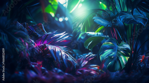 Neon jungle tropical leaves