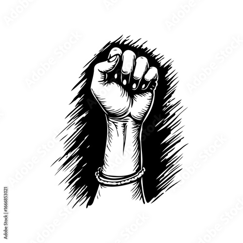 Illustration presenting human clenched fist for revolution activism demonstration resistance and