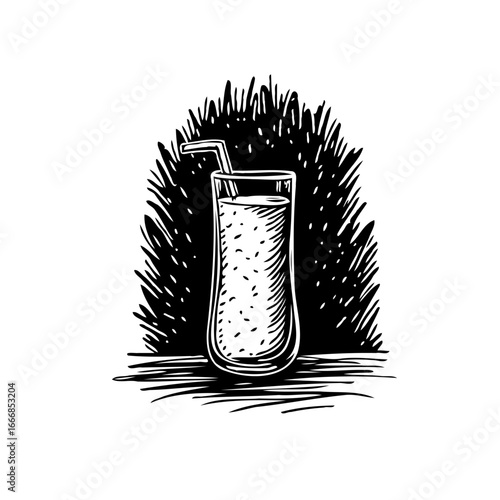 Illustrative invigorating beverage in a tall glass with a straw invites refreshment and relaxation