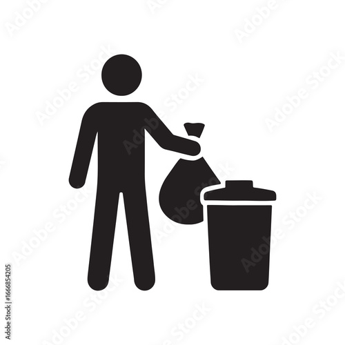 Man holding a recycling bin and trash can isolated illustration