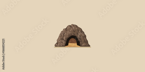Simple cartoon illustration of a brown rocky cave or animal burrow entrance.