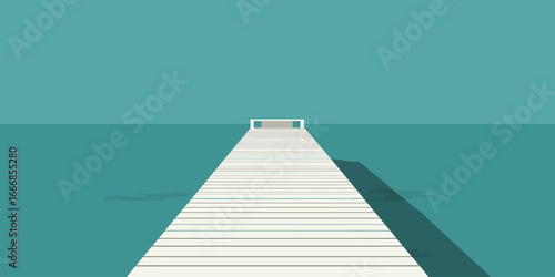 Minimalist White Wooden Pier Extending into Calm Turquoise Water