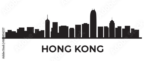 Hong Kong City Silhouette Skyline. Vector black silhouette. with white background