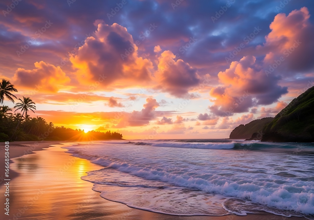 Obraz premium Beautiful Travel Beach Sunset with Vibrant Colors 