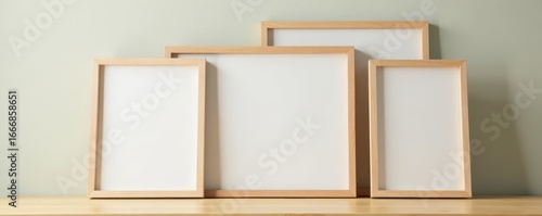 Neat stack of plain wooden picture frames, various sizes, square, unpainted