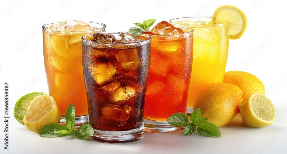 Fototapeta premium Iced drinks in glasses, various flavors