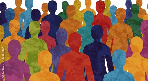 Diverse Colorful Human Silhouettes Crowd Illustration, Abstract People Background for Diversity, Inclusion, Equality, Teamwork, Community, Social Unity, Population and Multicultural Concept Design