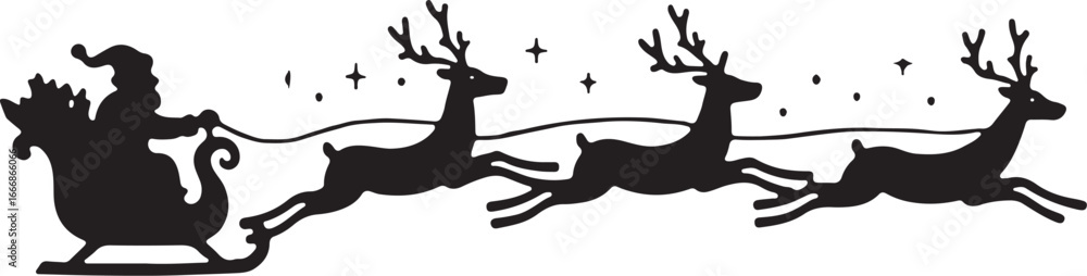 Fototapeta premium Festive flying Santa silhouettes.