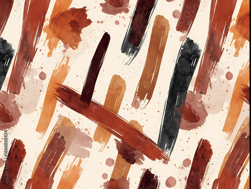 Abstract earth tone watercolor strokes seamless pattern design element