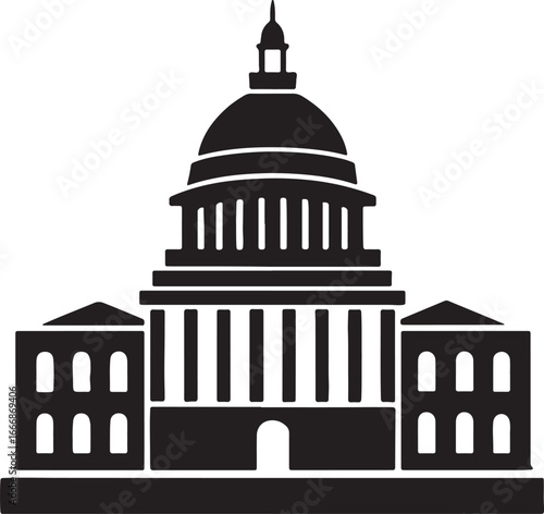 Washington capitol building silhouette, vector and illustration, black and white