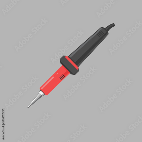 A red and black electric soldering iron tool with a pointed metal tip depicted in a flat vector style.