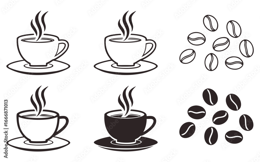 Obraz premium Hand drawn coffee cups and beans illustration set