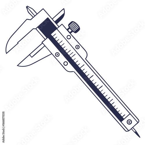 Detailed Caliper Illustration with Measurement Scale and Adjustment Knob.