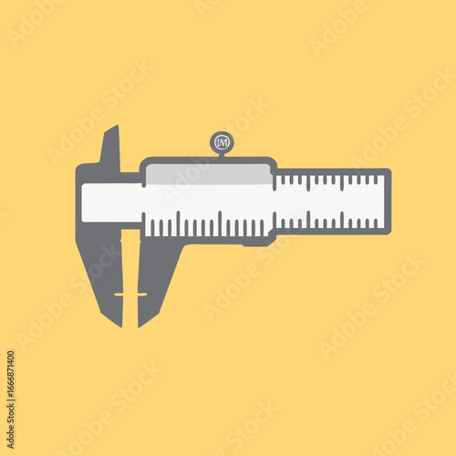 Grey and white flat design vernier caliper tool with precise measurement markings.