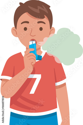 A boy using an inhaler to relieve breathing difficulties.