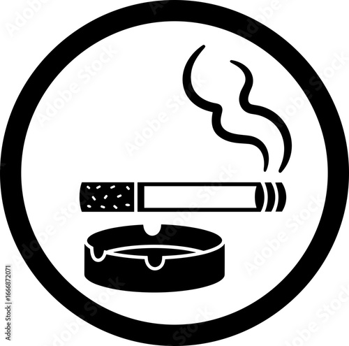Smoking Area Sign with Cigarette and Ashtray Icon Illustration SVG with Transparent Background