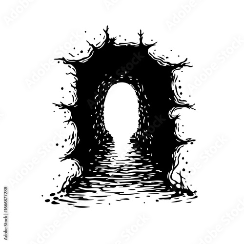 Mysterious arched gateway revealing a bright unknown landscape a journey into the ethereal realm