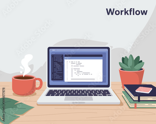 Streamlined Workflow A Flat-Vector Illustration of Efficient Software Development