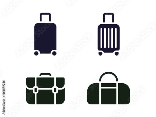 Set of Travel Luggage Suitcases, Briefcase, and Duffle Bag Icons for Trips and Vacations