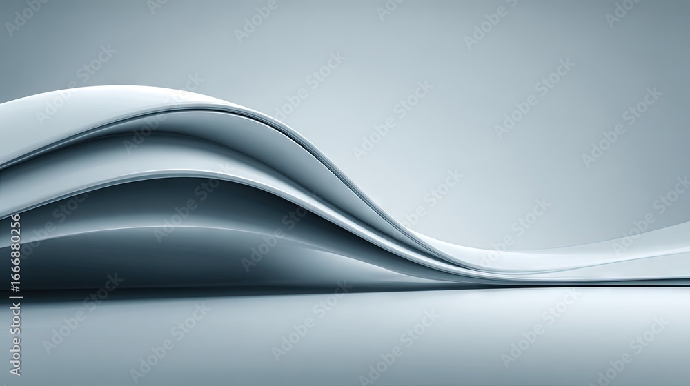 Fototapeta premium Abstract layered paper wave in silver-grey tones with smooth curved flow across background, elegant minimalist composition for modern creative visuals