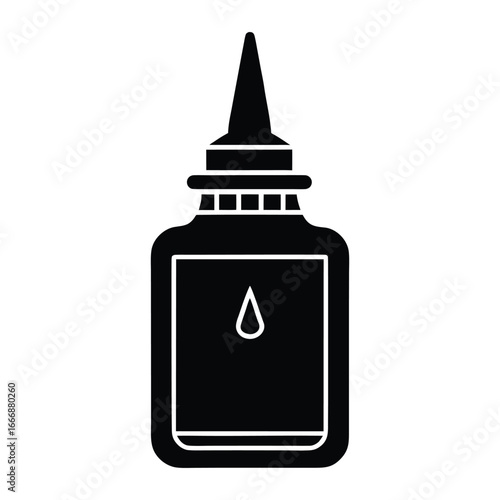 a black and white illustration of a bottle with a drop of ink.