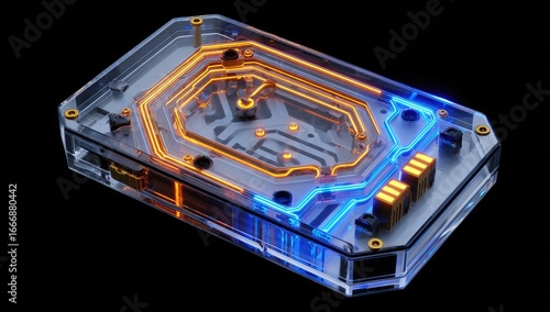 Transparent electronic circuit board with glowing pathways