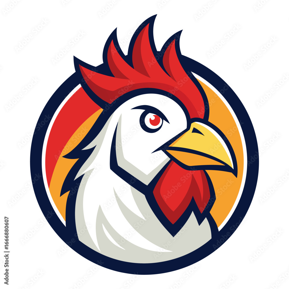 Obraz premium A vibrant vector illustration of a cartoon rooster's head, perfect for farm animal designs