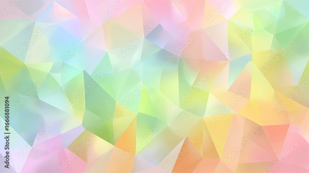 Fototapeta premium Abstract polygonal mosaic in pastel rainbow tones of pink, green, yellow and blue, geometric low poly gradient design for modern creative backgrounds