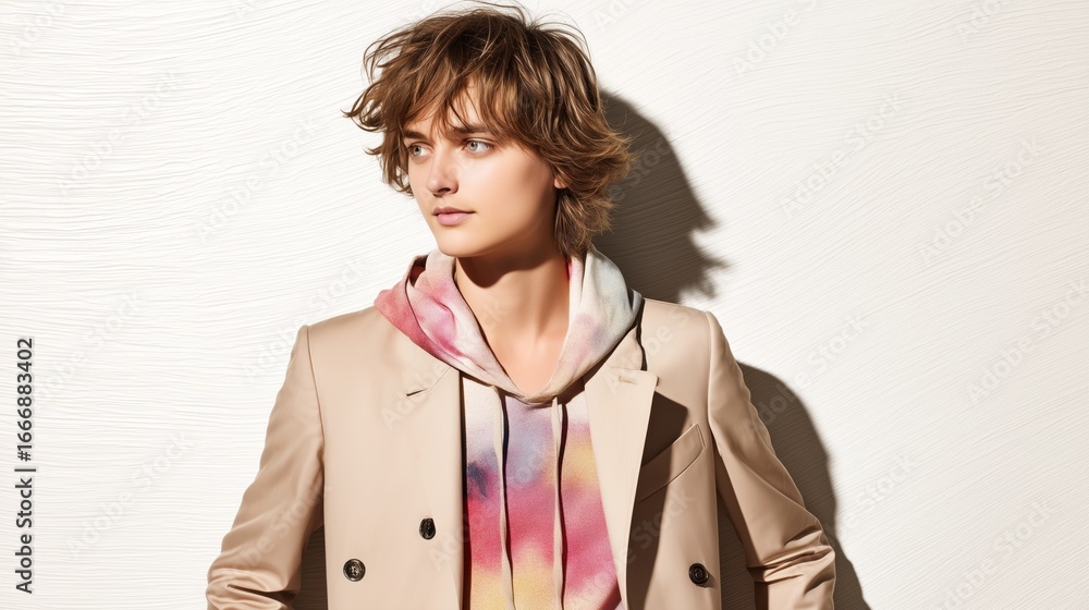 Modern teen fashion portrait in pastel layered winter outfit Modern teen fashion portrait in pastel layered winter outfit