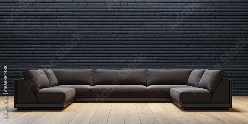 Modern Living Room Interior with Dark Brick Wall, perfect for ed